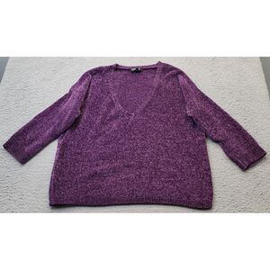 Express Sweater Womens‎ Petite Small Purple Knit Long Sleeve V Neck Pullover